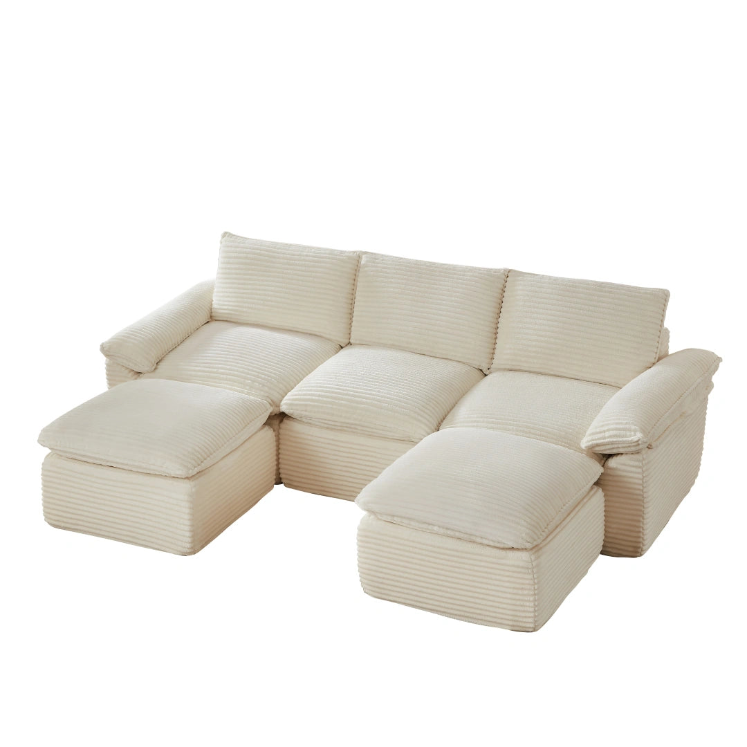White 3 Seat and 2 Ottoman Modern corduroy cloud sofa #6108