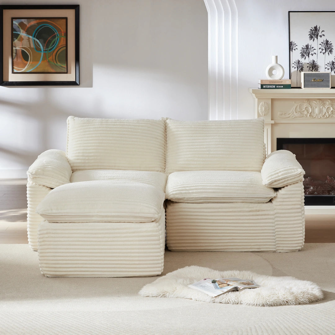 White 2 Seat and Ottoman Modern corduroy cloud sofa #6108