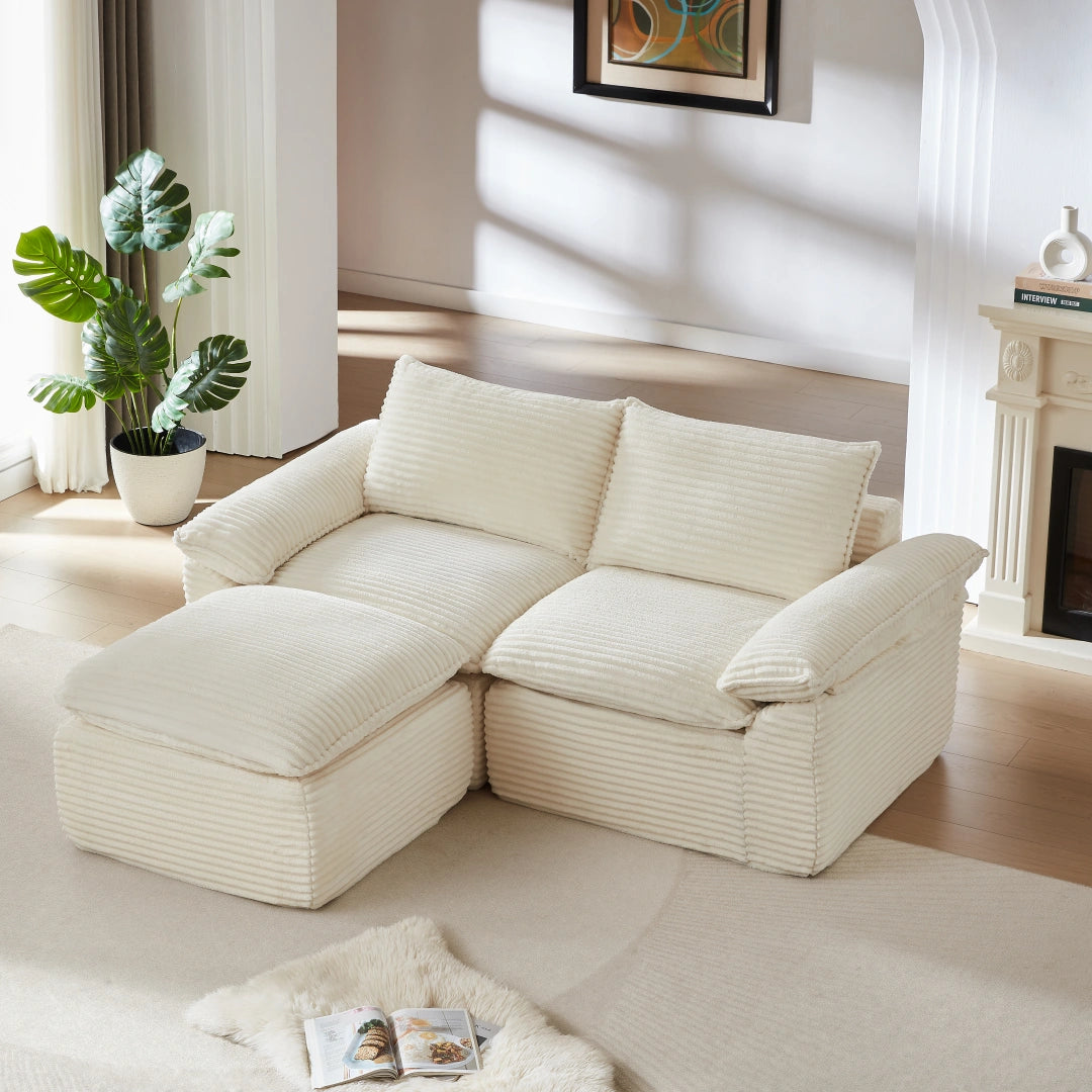 White 2 Seat and Ottoman Modern corduroy cloud sofa #6108