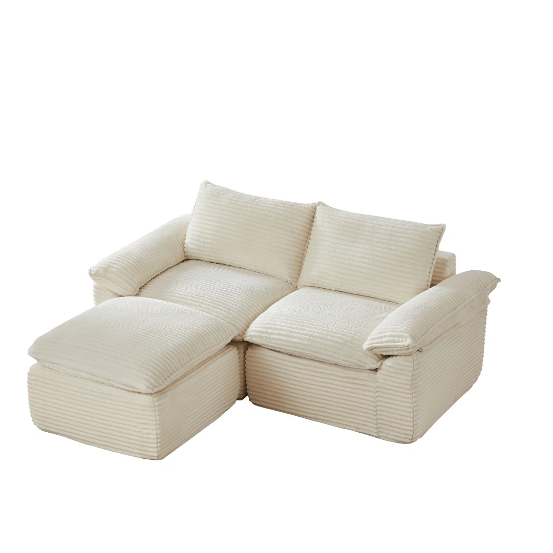 White 2 Seat and Ottoman Modern corduroy cloud sofa #6108