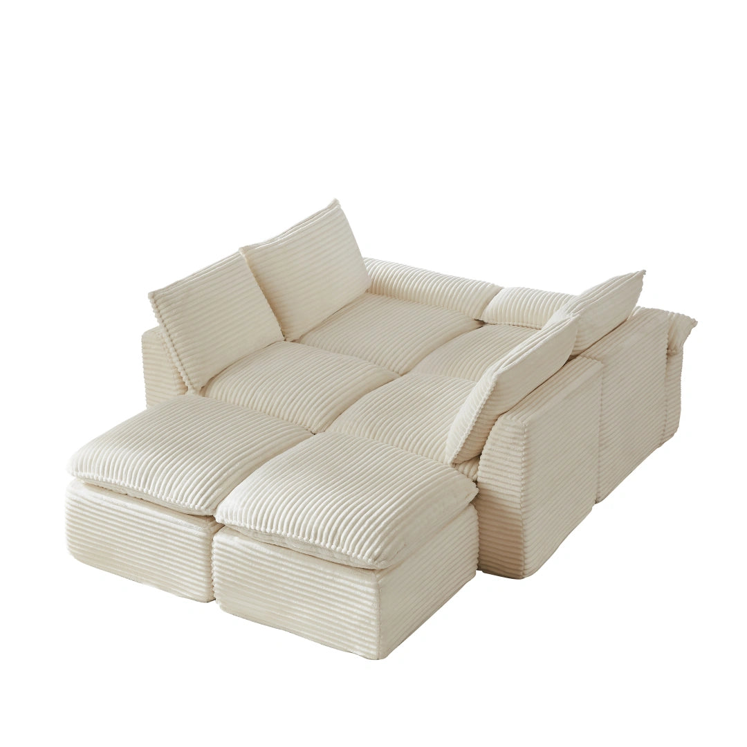 White 6 Seat Modern corduroy cloud sofa #6108