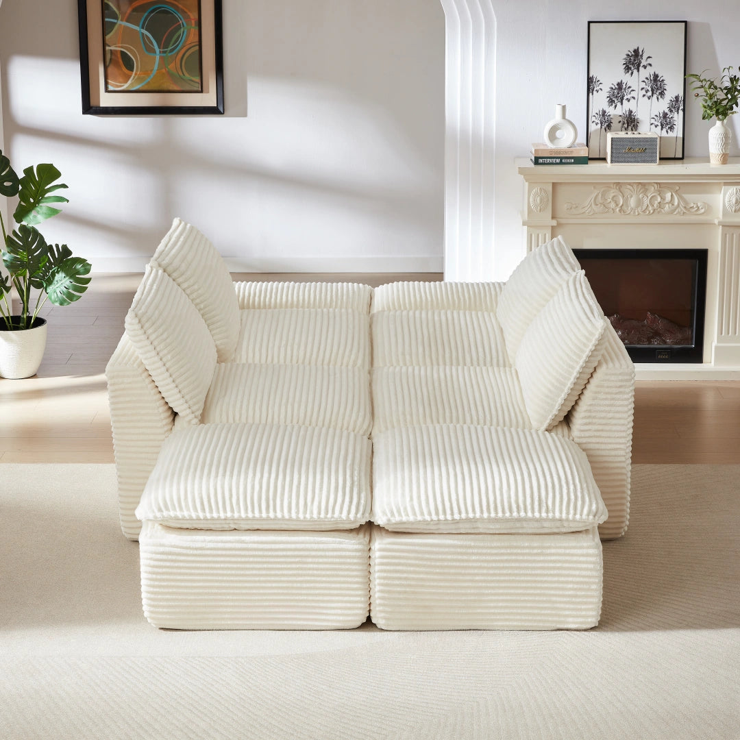 White 6 Seat Modern corduroy cloud sofa #6108