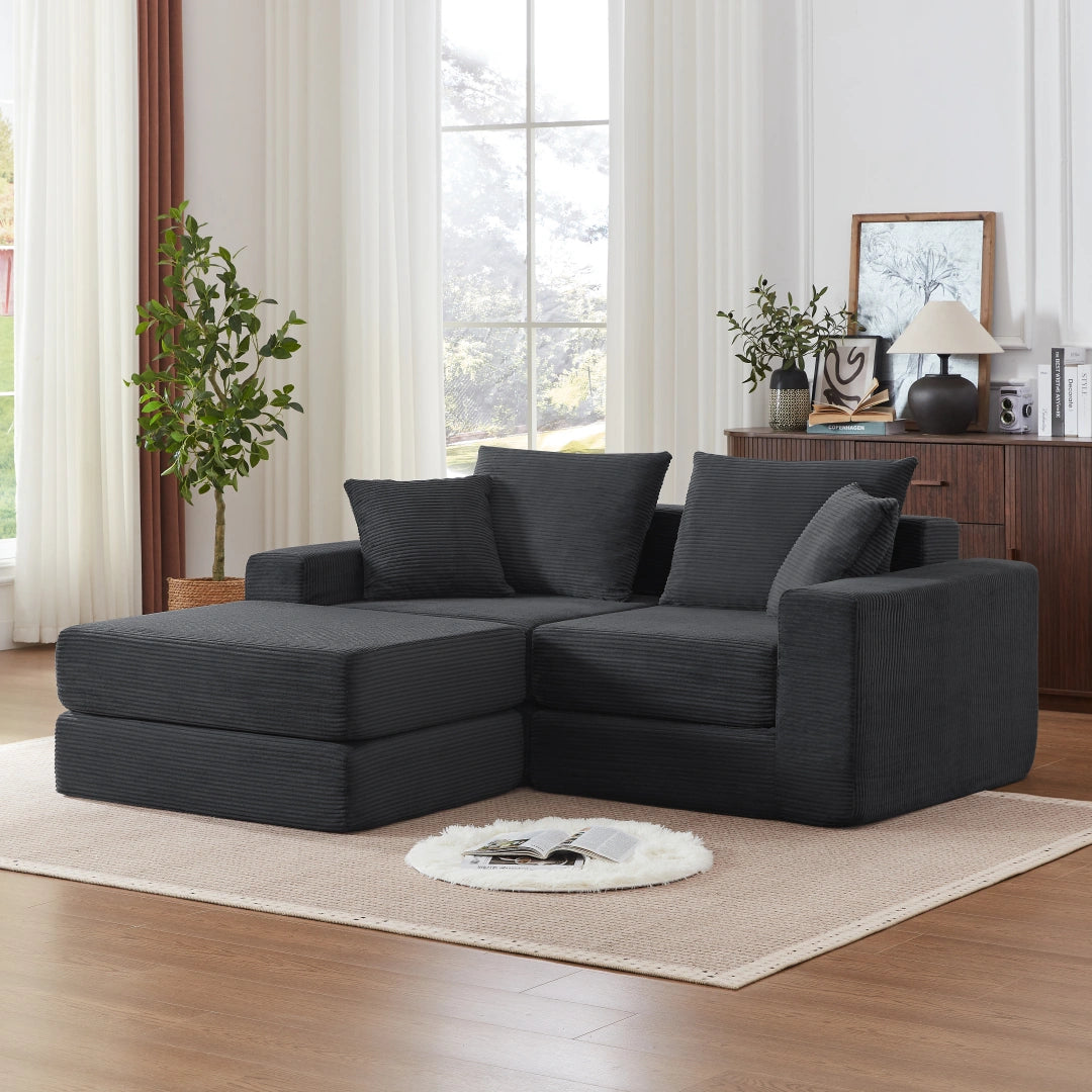 Dark Gray 2 Seat and 1 Ottoman Modular Sectional Loveaeat Cloud Sofa #6083