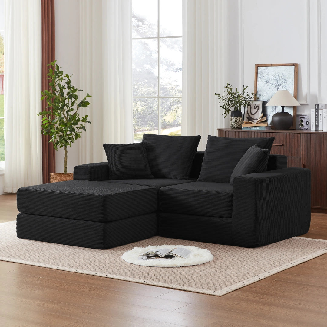 Black 2 Seat and 1 Ottoman Modular Sectional Loveaeat Cloud Sofa #6083