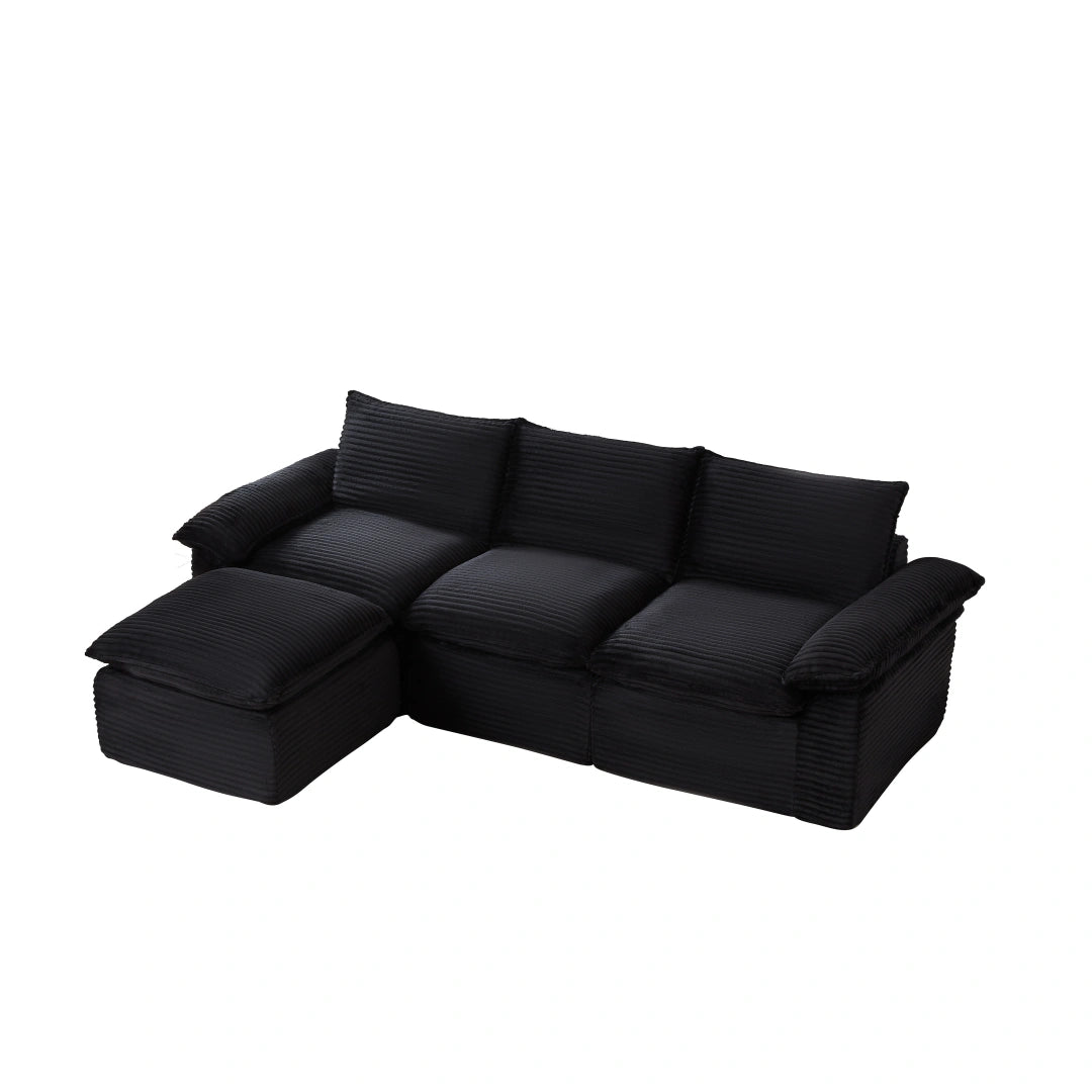 Black 3 Seat and Ottoman Modern corduroy cloud sofa #6108