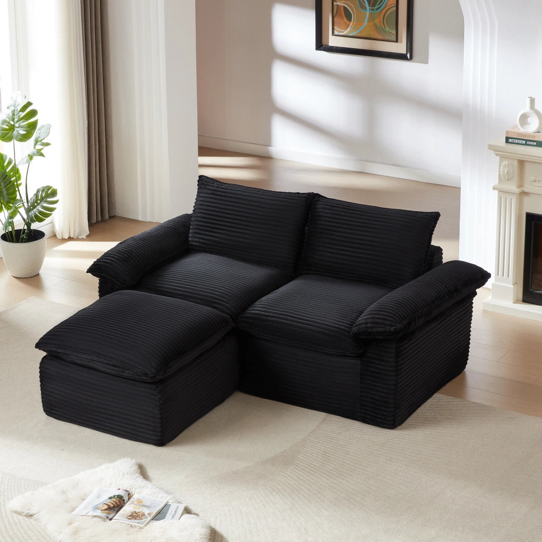 Black 2 Seat and Ottoman Modern corduroy cloud sofa #6108