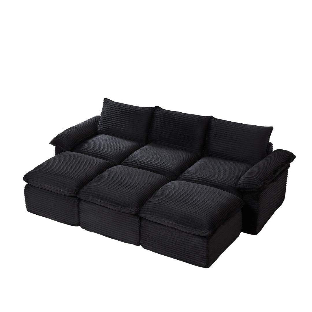 Black 3 Seat and 3 Ottoman Modern corduroy cloud sofa #6108