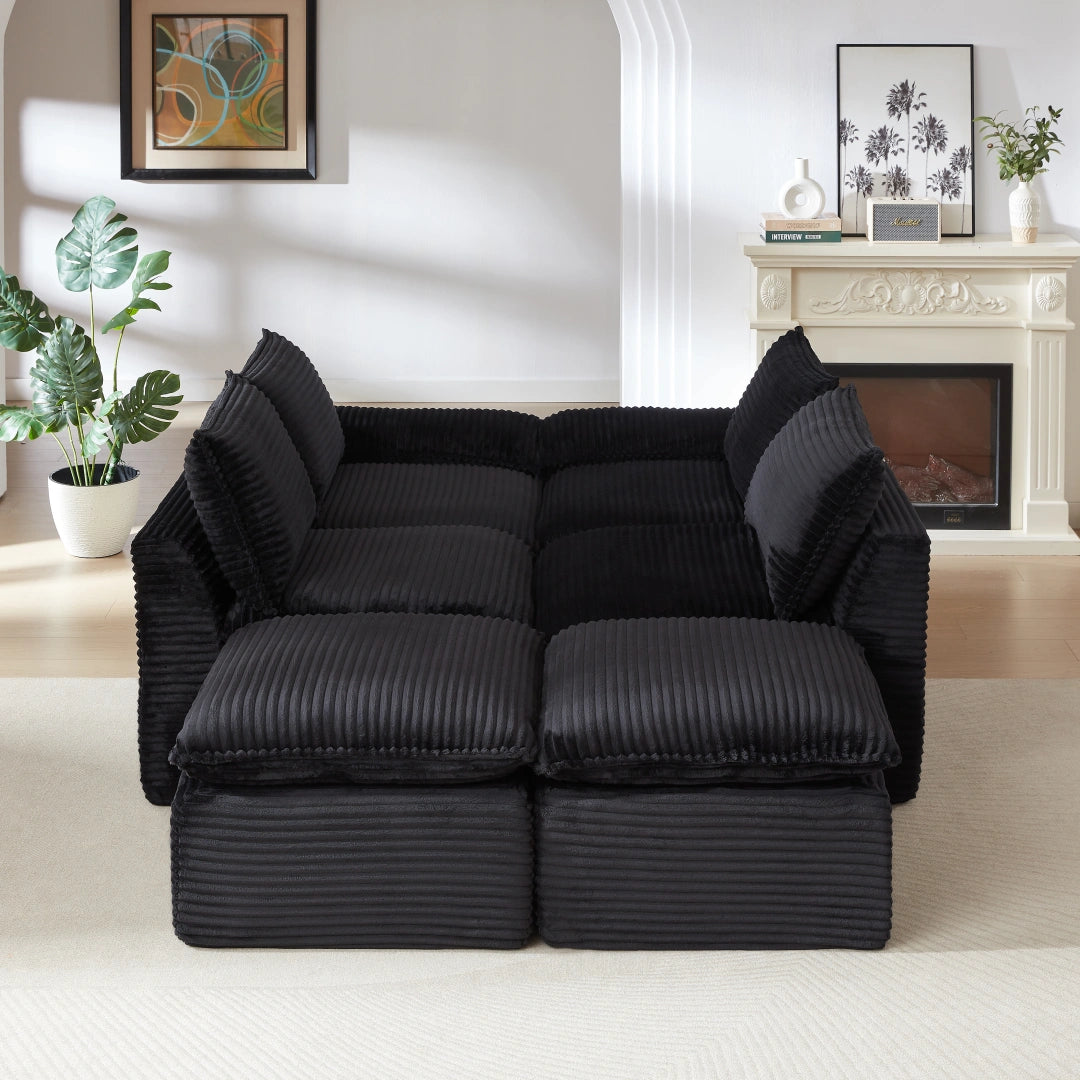 Black 6 Seat Modern corduroy cloud sofa #6108