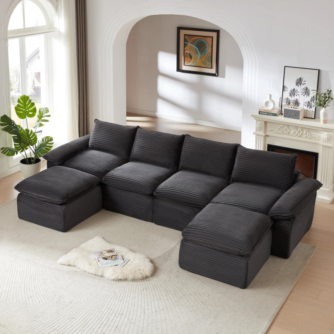 Dark Gray 4 Seat and 2 Ottoman Modern corduroy cloud sofa #6108