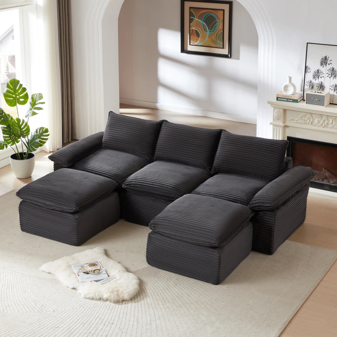 Dark Gray 3 Seat and 2 Ottoman Modern corduroy cloud sofa #6108
