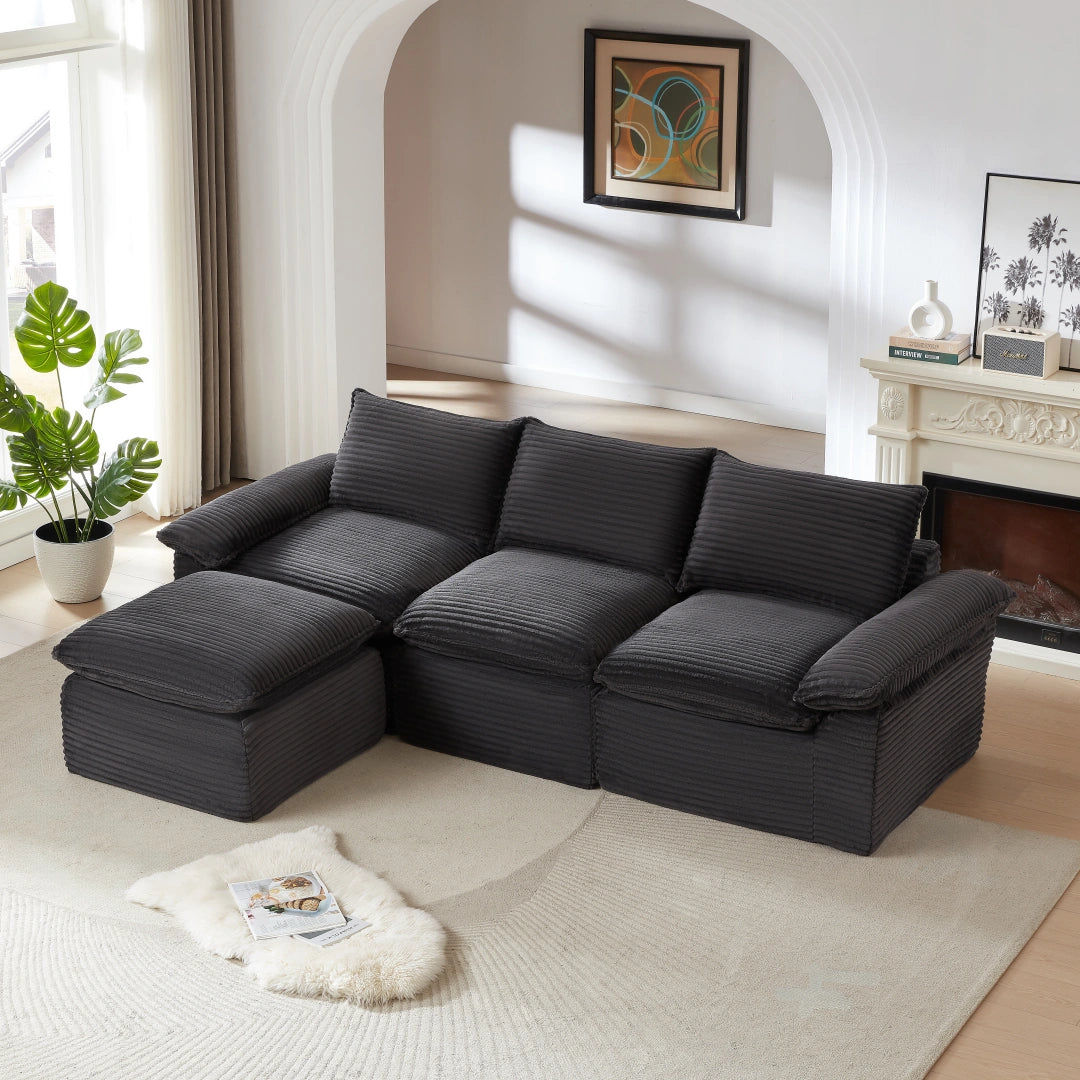 Dark Gray 3 Seat and Ottoman Modern corduroy cloud sofa #6108