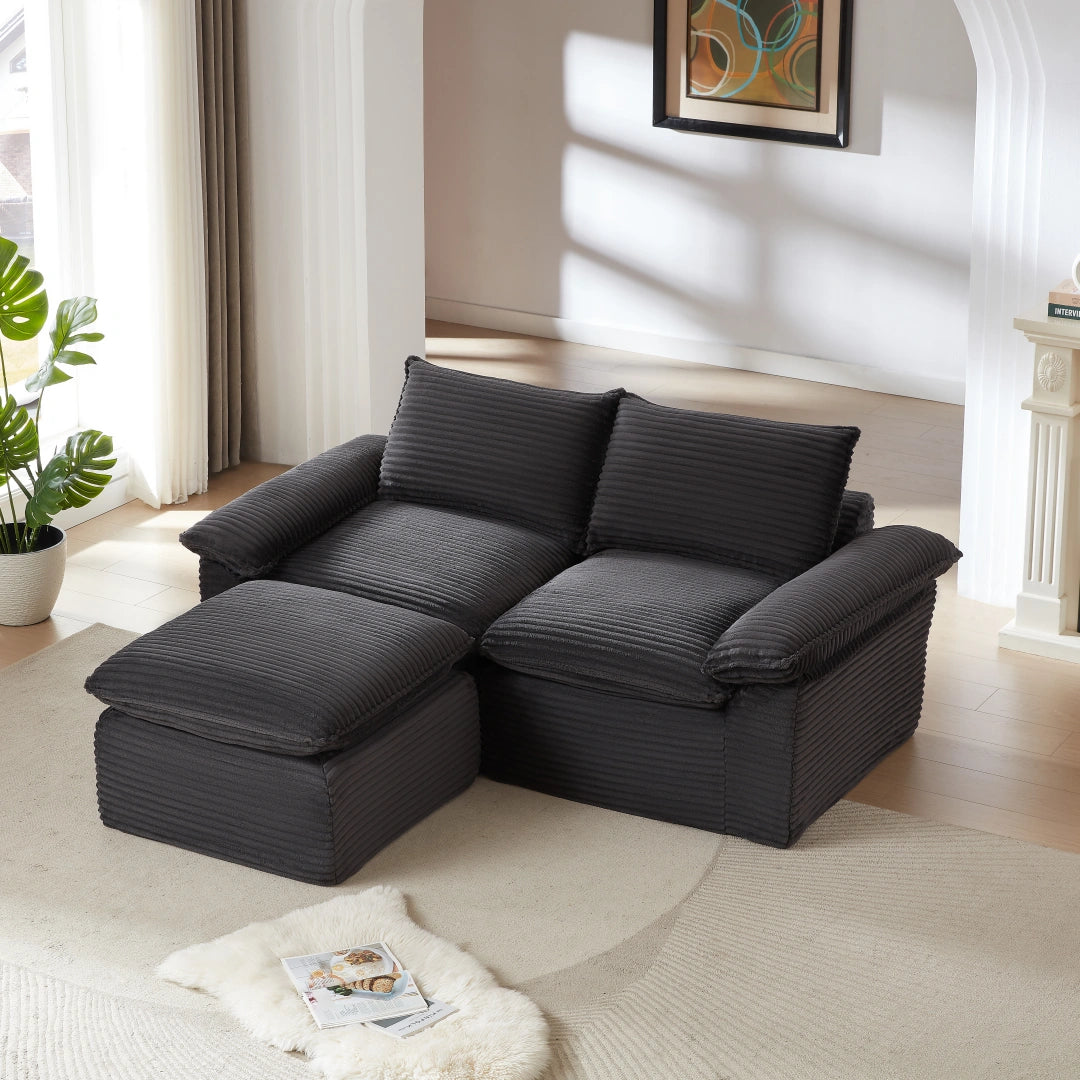 Dark Gray 2 Seat and Ottoman Modern corduroy cloud sofa #6108