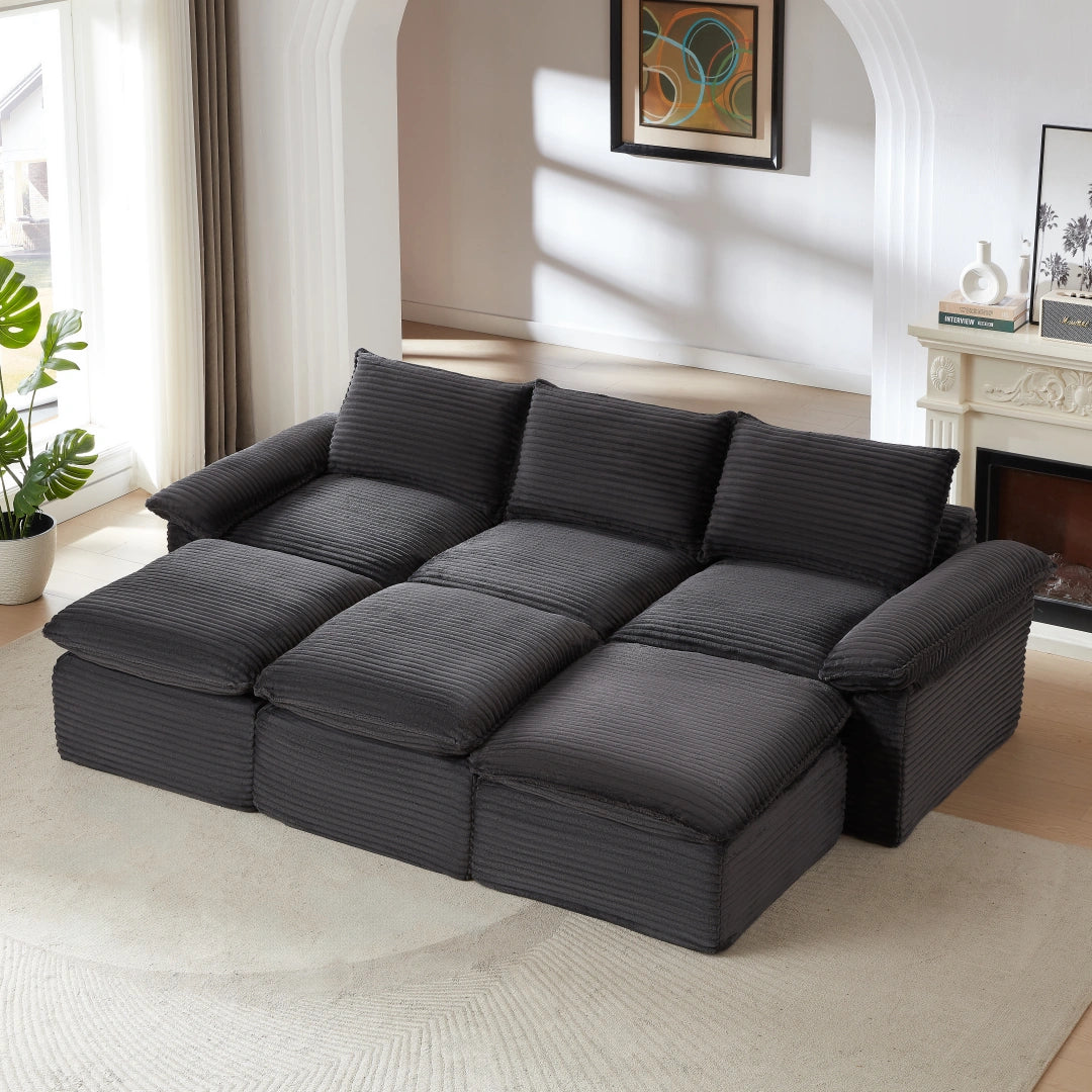 Dark Gray 3 Seat and 3 Ottoman Modern corduroy cloud sofa #6108