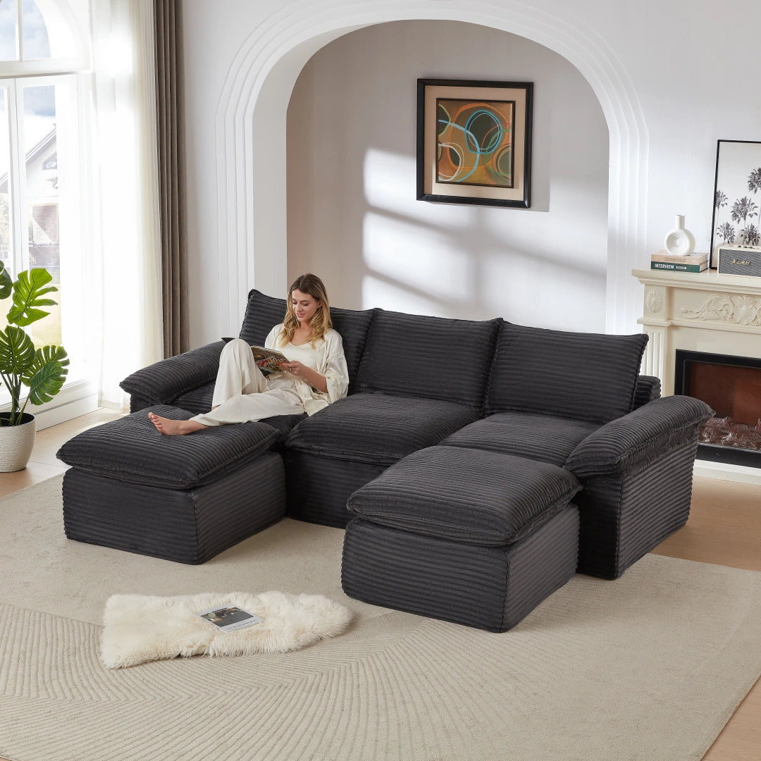 Dark Gray 3 Seat and 2 Ottoman Modern corduroy cloud sofa #6108