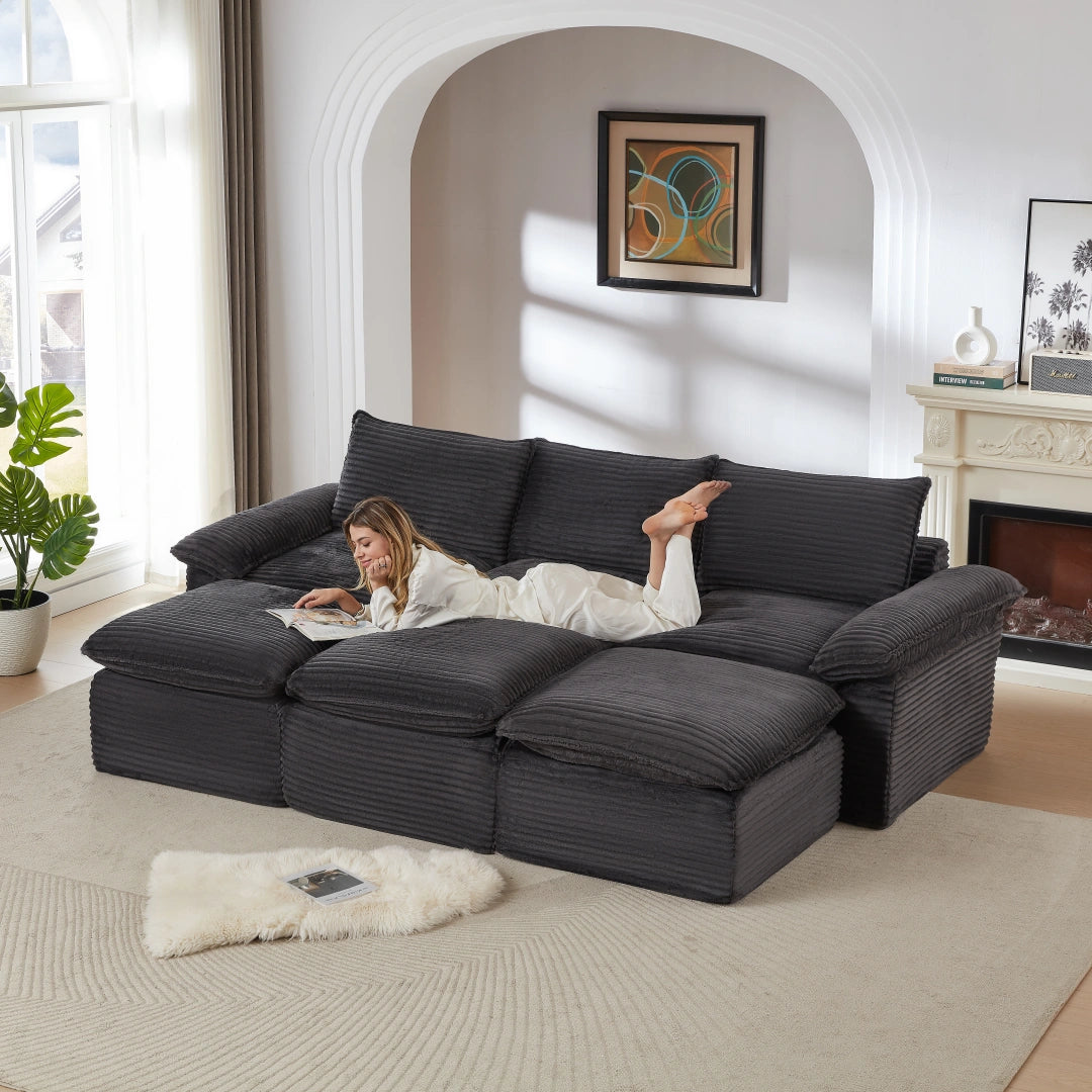 Dark Gray 3 Seat and 3 Ottoman Modern corduroy cloud sofa #6108