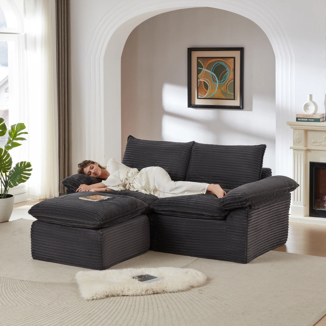 Dark Gray 2 Seat and Ottoman Modern corduroy cloud sofa #6108