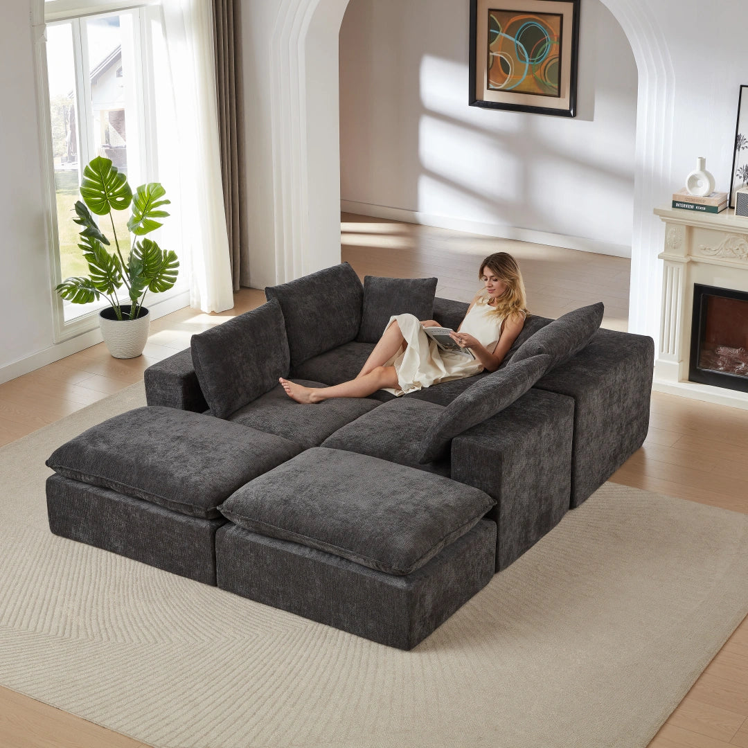 Dark Gray 6 Seat Modern Chenille Cloud Sofa #6120