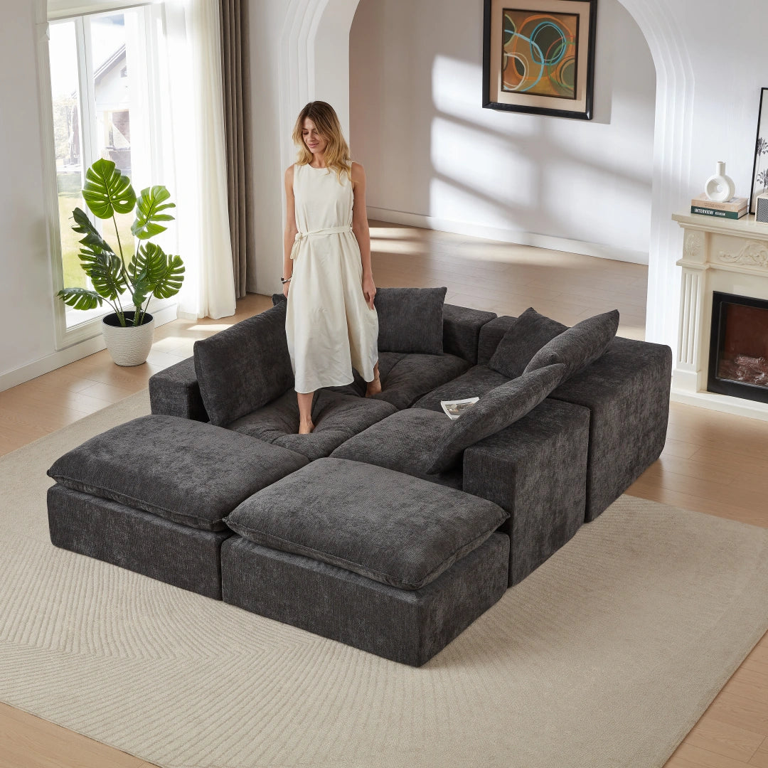 Dark Gray 6 Seat Modern Chenille Cloud Sofa #6120