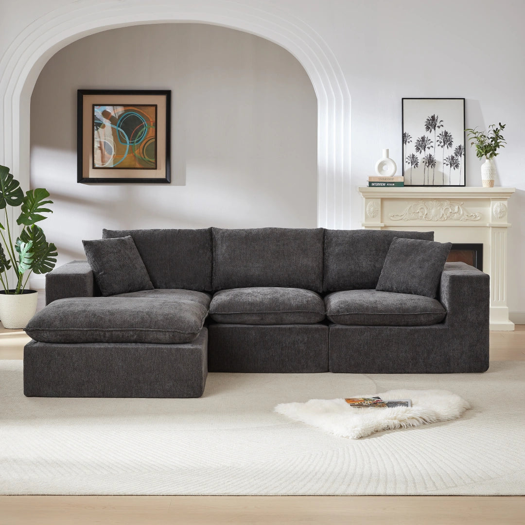 Dark Gray 3 Seat and 1 Ottoman Modern Chenille Cloud Sofa #6120