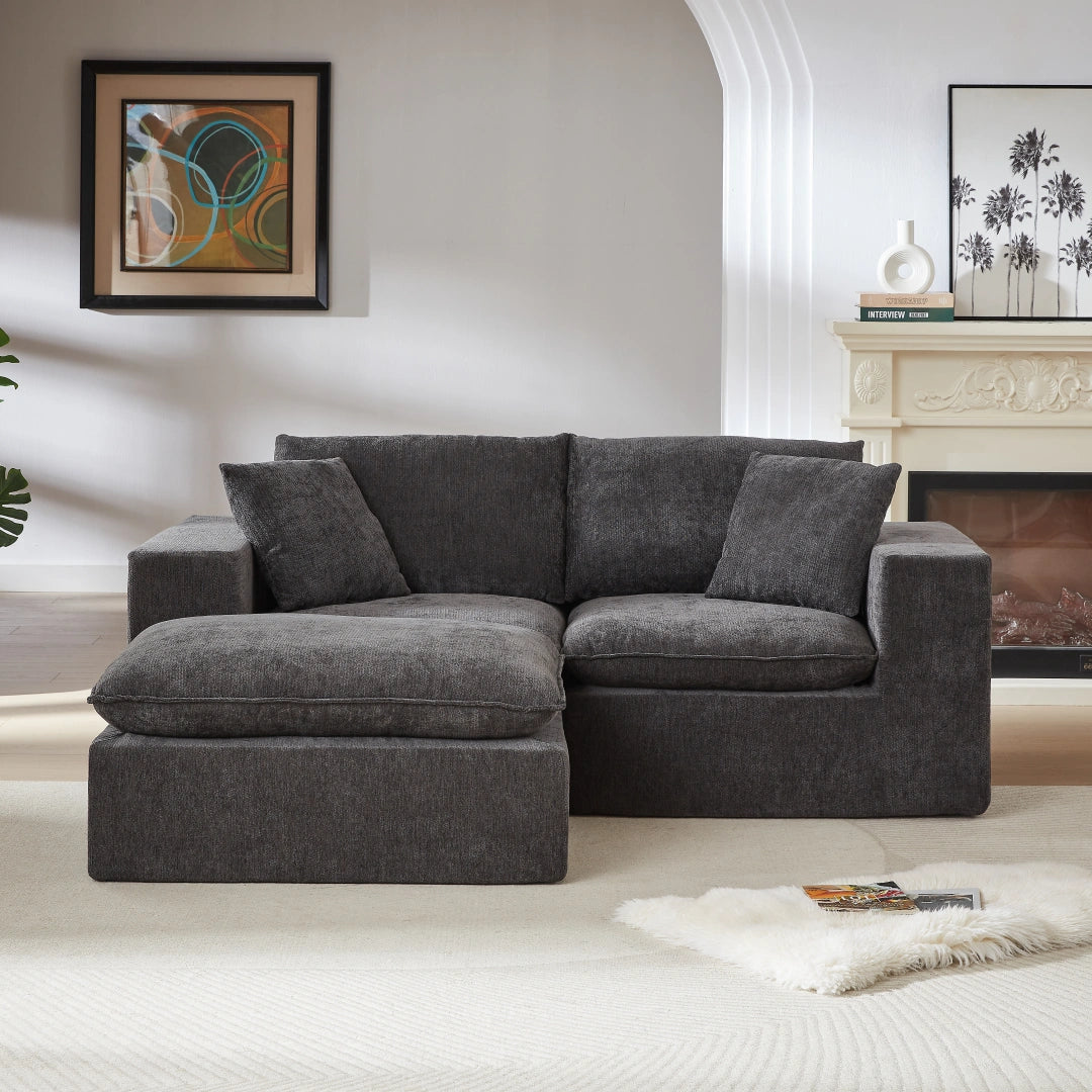 Dark Gray 2 Seat and 1 Ottoman Modern Chenille Cloud Sofa #6120