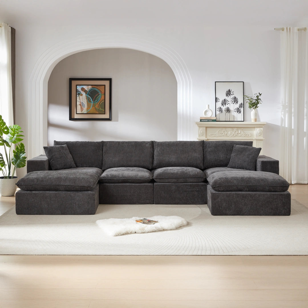 Dark Gray 4 Seat and 2 Ottoman Modern Chenille Cloud Sofa #6120
