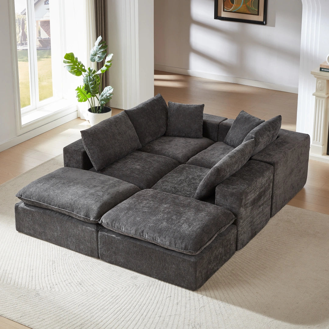 Dark Gray 6 Seat Modern Chenille Cloud Sofa #6120