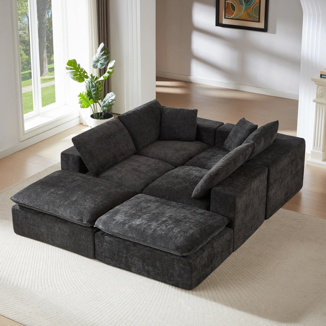 Black 6 Seat Modern Chenille Cloud Sofa #6120