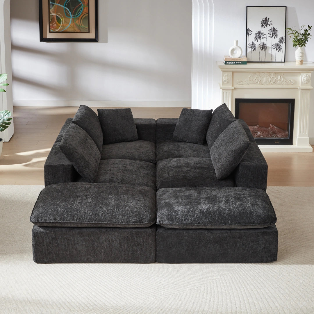 Black 6 Seat Modern Chenille Cloud Sofa #6120