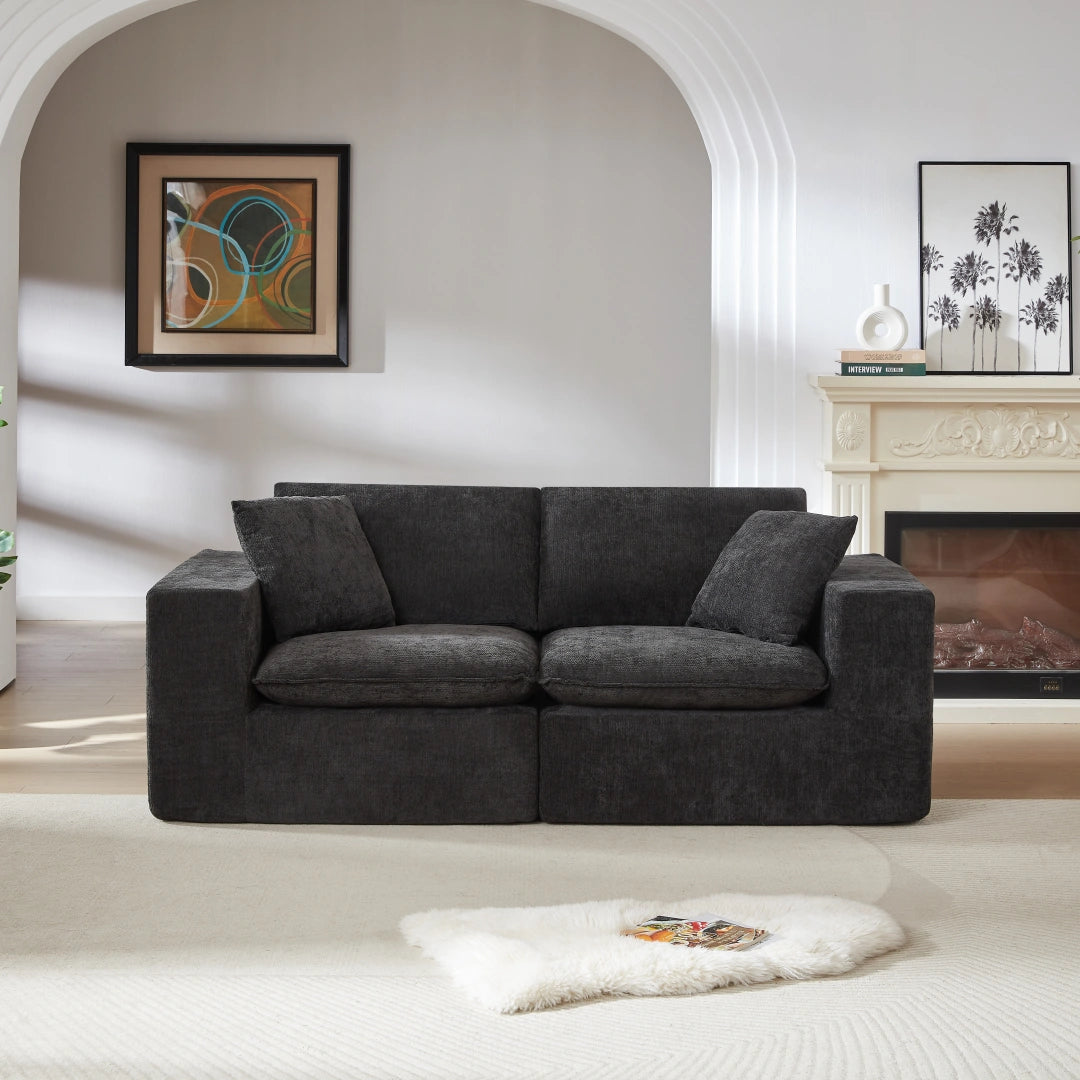 Black 2 Seat Modern Chenille Cloud Sofa #6120