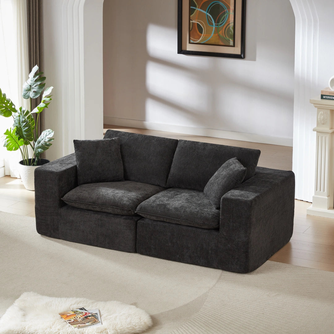 Black 2 Seat Modern Chenille Cloud Sofa #6120