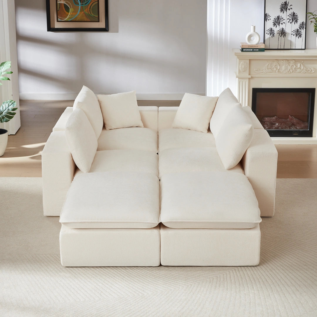 White 6 Seat Modern Chenille Cloud Sofa #6120