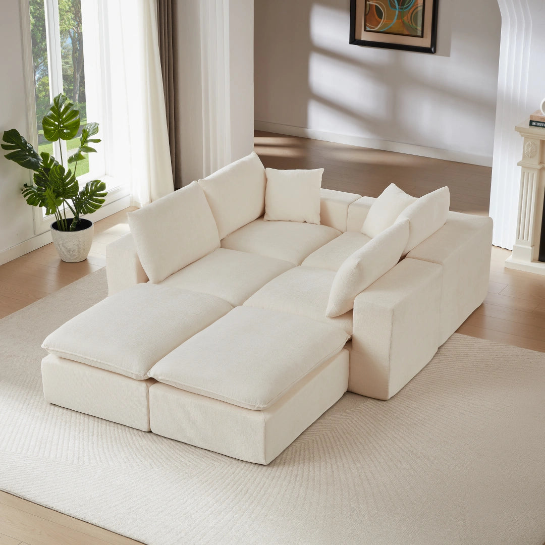 White 6 Seat Modern Chenille Cloud Sofa #6120