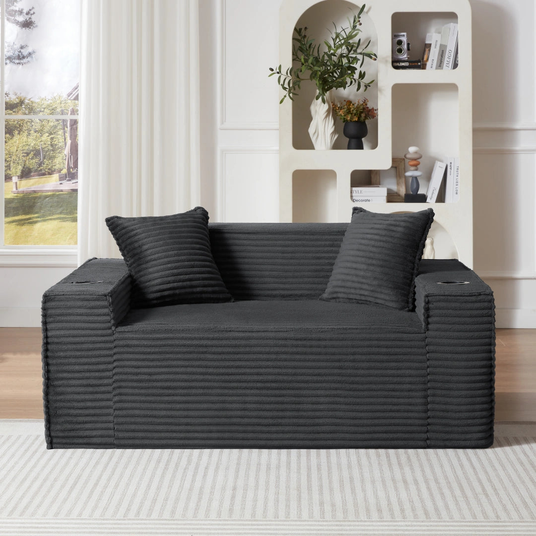Dark Gray 2 Seater Sofa Boneless Couches #6128B