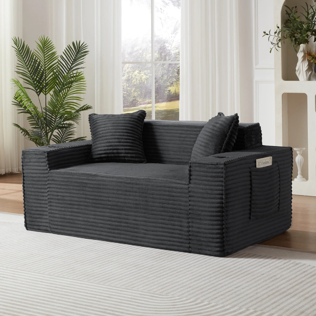 Dark Gray 2 Seater Sofa Boneless Couches #6128B