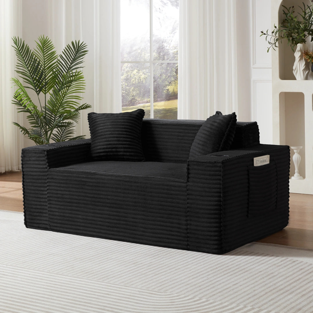 Black 2 Seater Sofa Boneless Couches #6128B