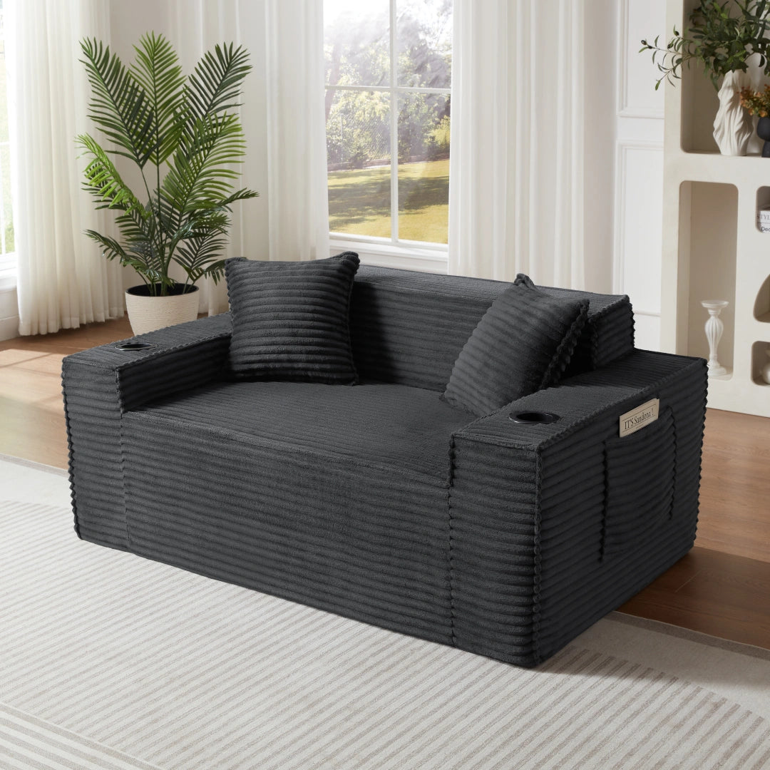 Dark Gray 2 Seater Sofa Boneless Couches #6128B