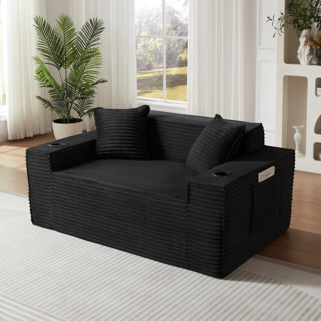 Black 2 Seater Sofa Boneless Couches #6128B
