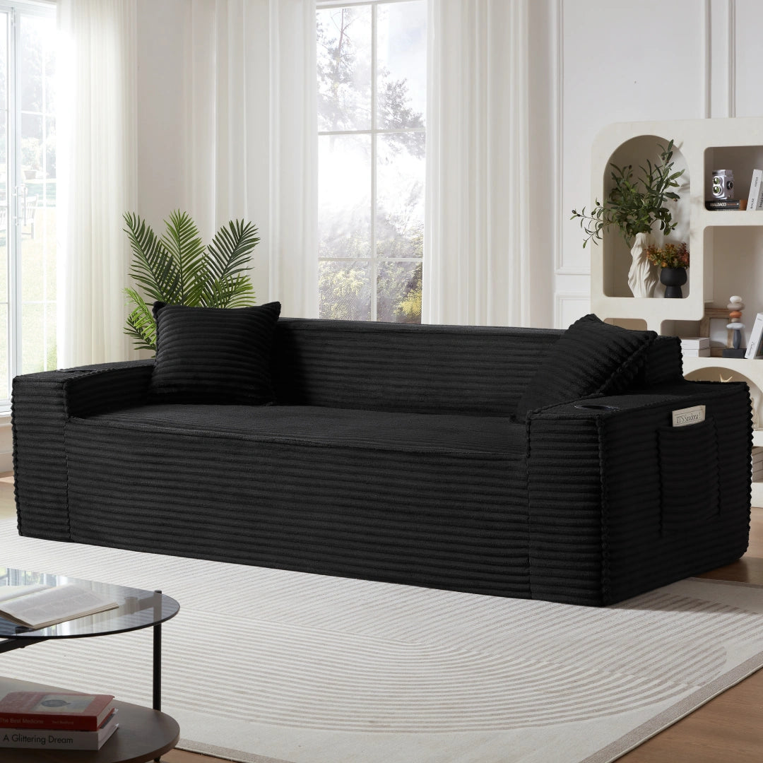 Black 3 Seater Sofa Boneless Couches #6128B