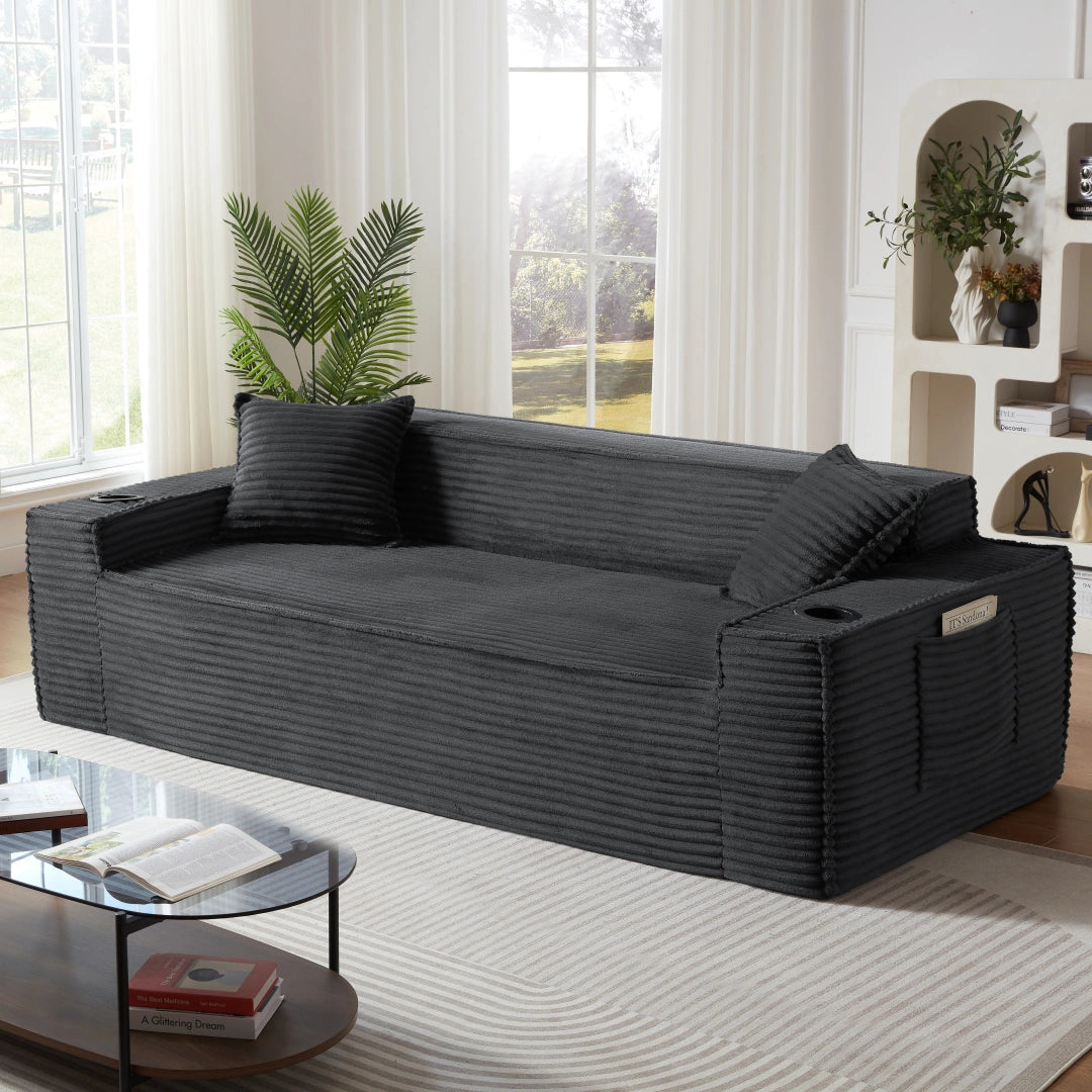 Dark Gray 3 Seater Sofa Boneless Couches #6128B