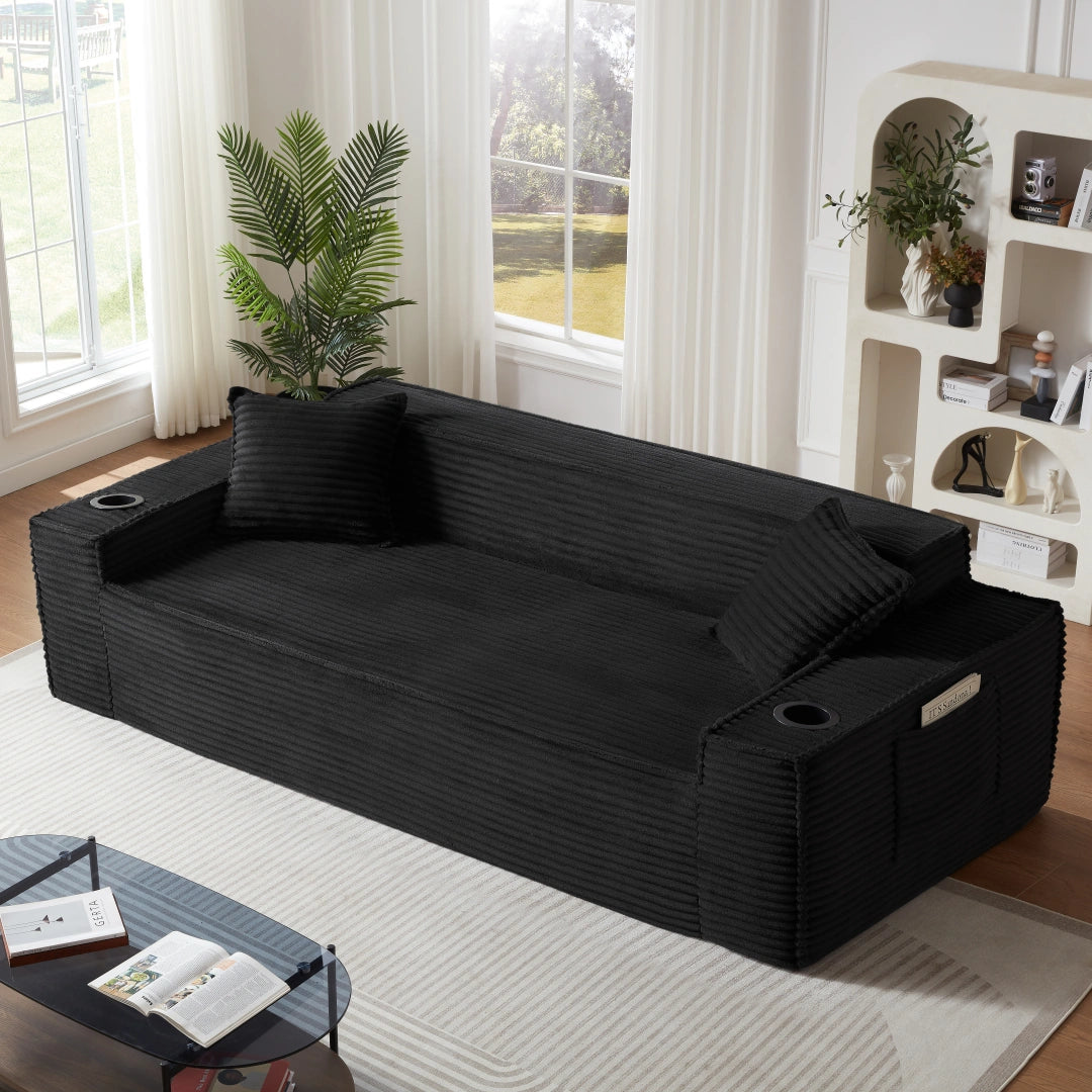Black 3 Seater Sofa Boneless Couches #6128B
