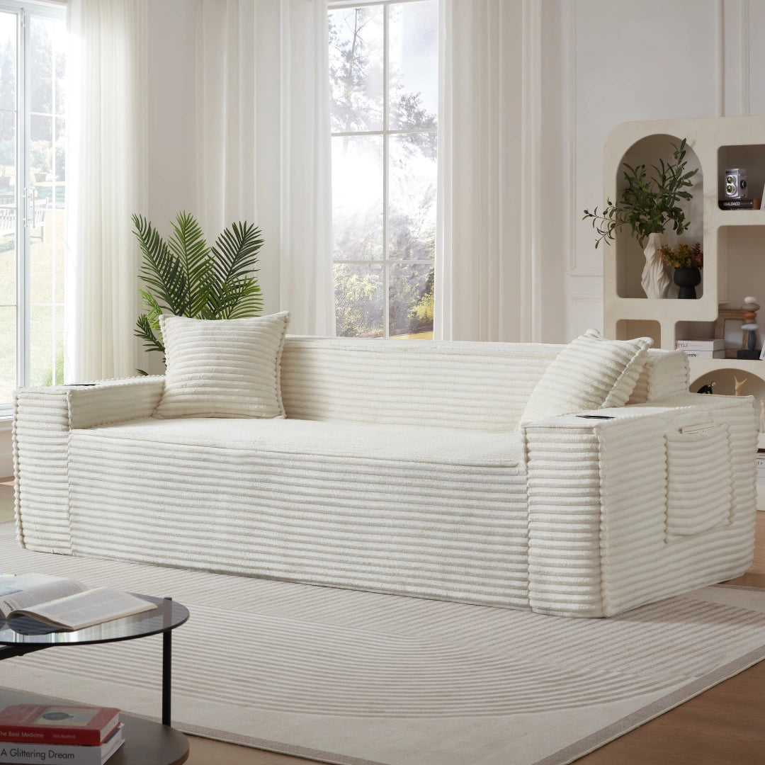 White 3 Seater Sofa Boneless Couches #6128B