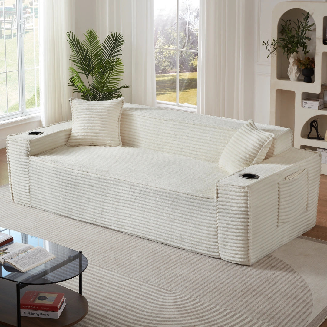White 3 Seater Sofa Boneless Couches #6128B