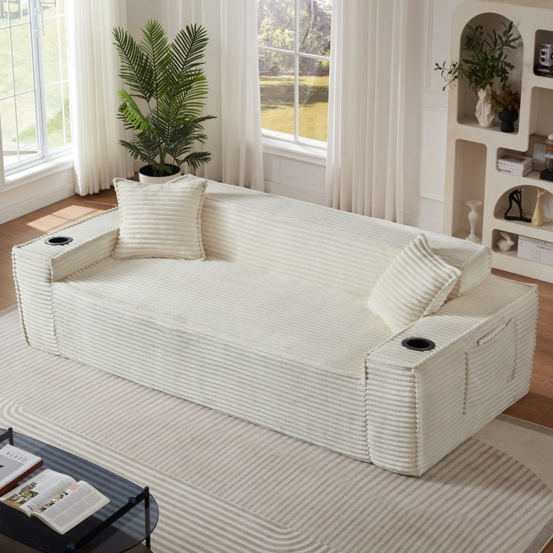 White 3 Seater Sofa Boneless Couches #6128B