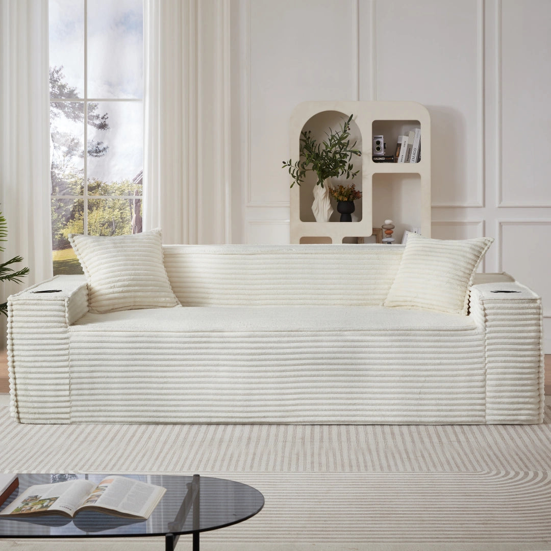 White 3 Seater Sofa Boneless Couches #6128B