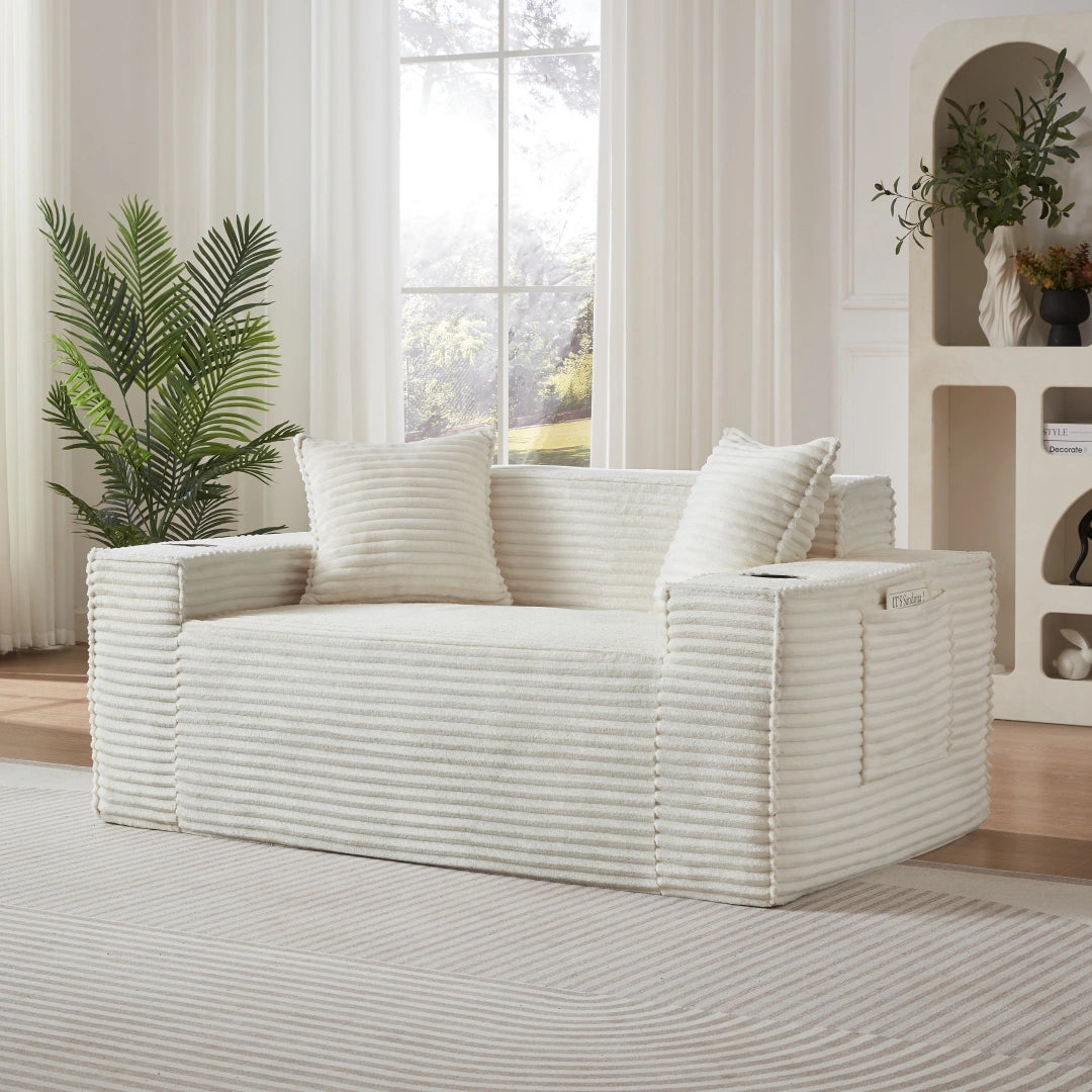 White 2 Seater Sofa Boneless Couches #6128B