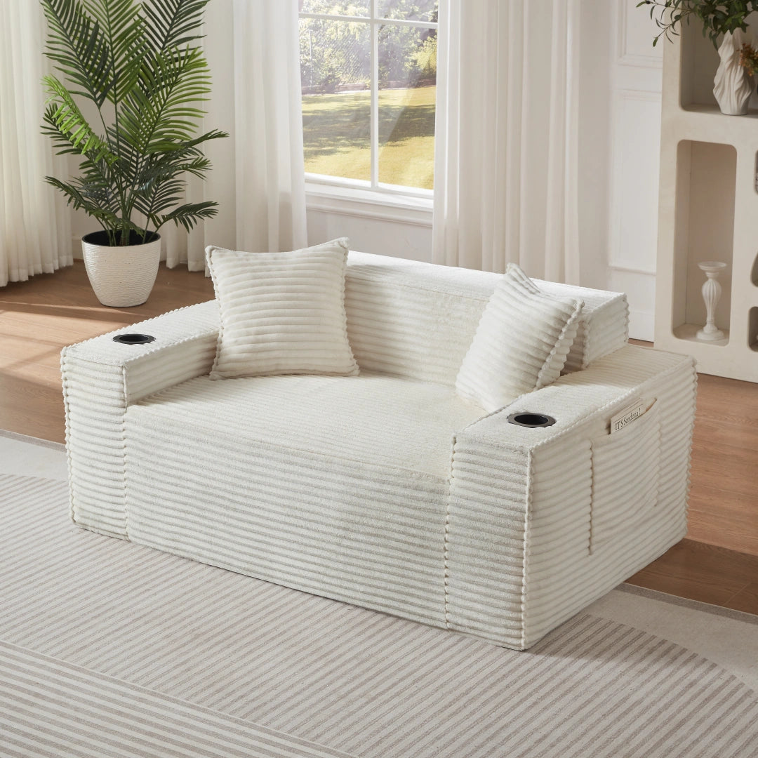 White 2 Seater Sofa Boneless Couches #6128B