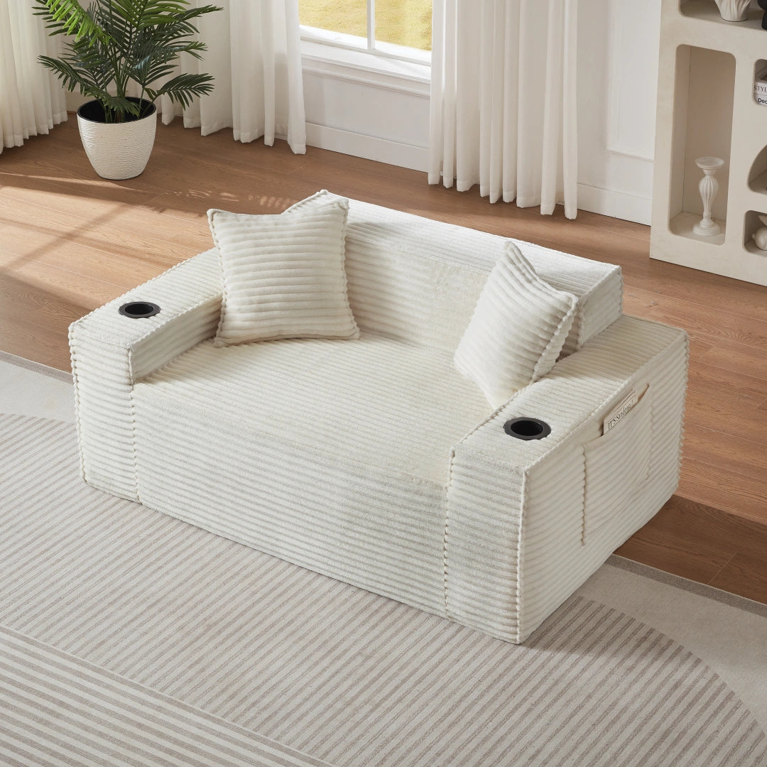 White 2 Seater Sofa Boneless Couches #6128B