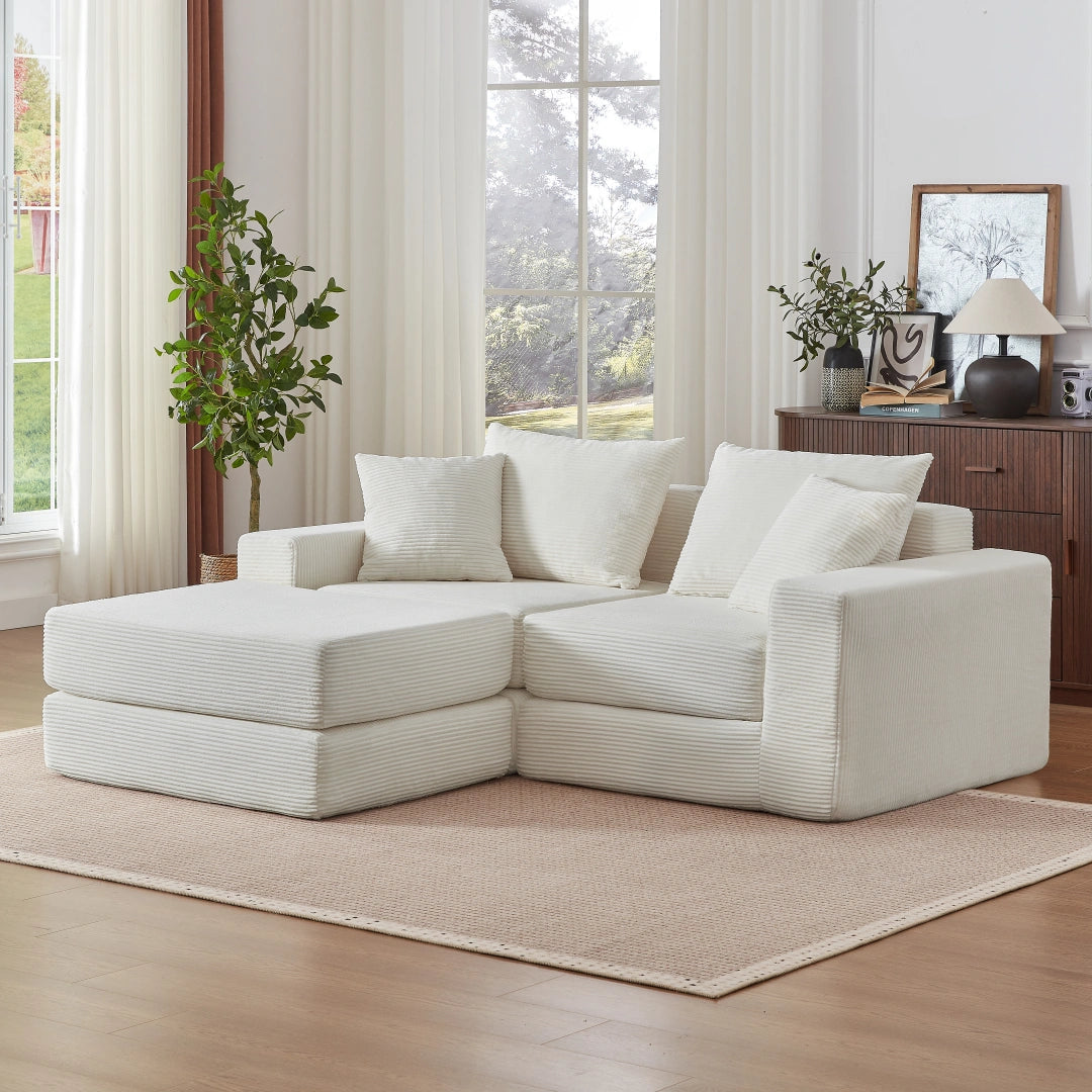 Beige 2 Seat and 1 Ottoman Modular Sectional Loveaeat Cloud Sofa #6083
