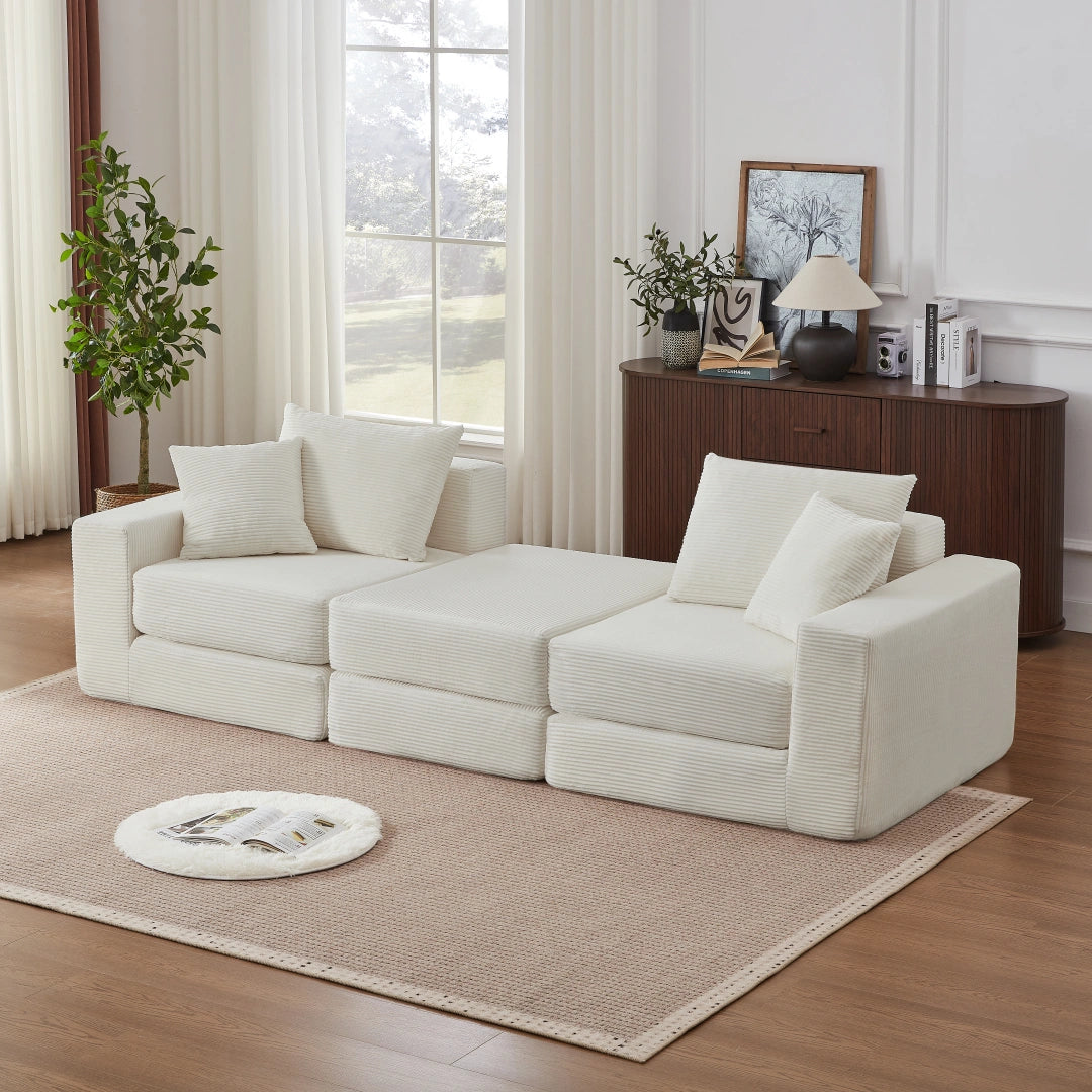Beige 2 Seat and 1 Ottoman Modular Sectional Loveaeat Cloud Sofa #6083