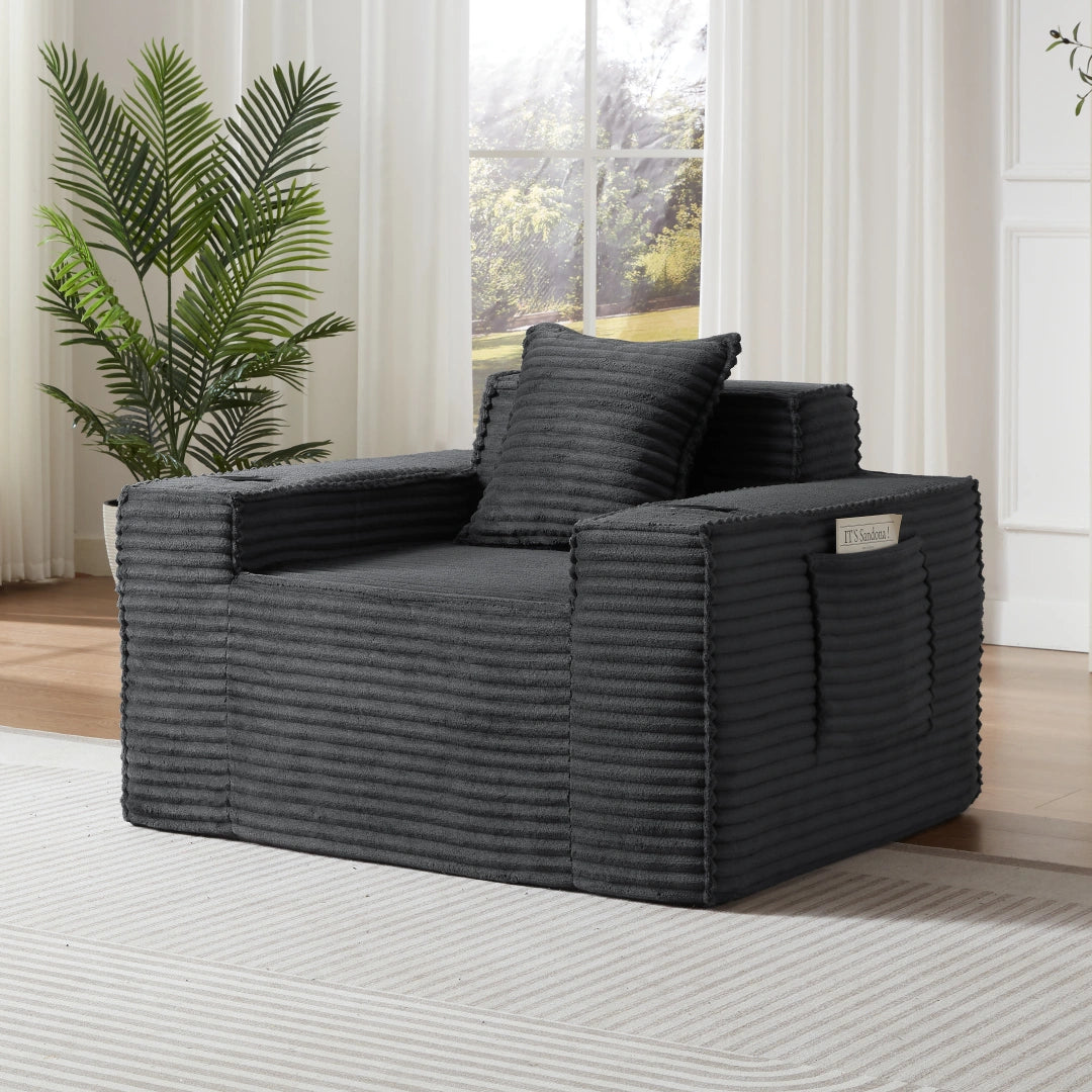 Dark Gray 1 Seater Sofa Boneless Couches #6128B